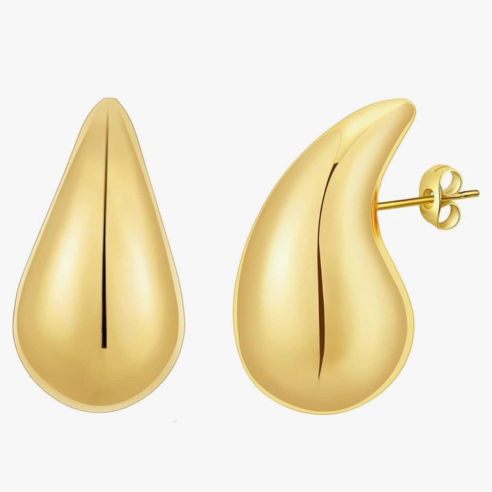 Chunky Gold Hoop Earrings Waterdrop Hollow Open Hoops, Gold Plated Earrings NEW